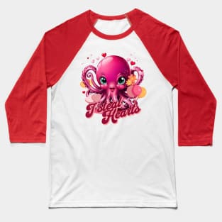 Octopus With Hearts Balloons Valentines Day I Steal Hearts Baseball T-Shirt